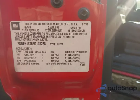 2002 Chevrolet Avalanche 1500 from USA, damaged, VIN 3GNEK13T62G128258